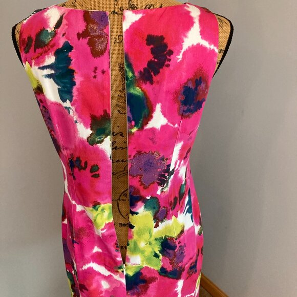 Ann Taylor Petite 6P Pink Floral Midi Shift Dress - Picture 3 of 6